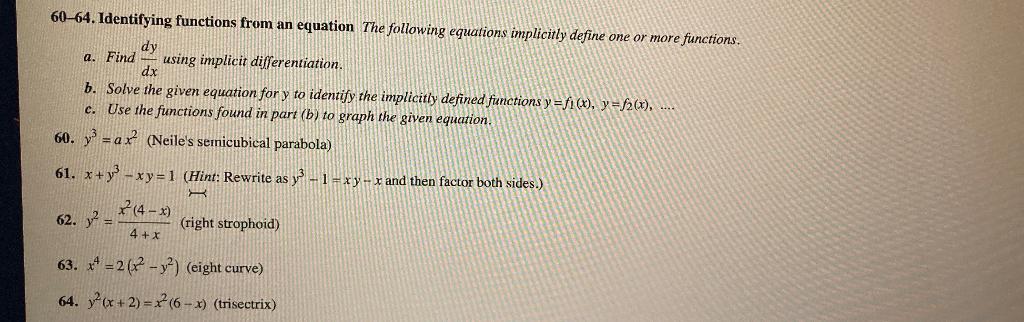 60 64 Identifying Functions From An Equation The Following Equations Implicitly Define One Or More Functions Dy A Fin 1