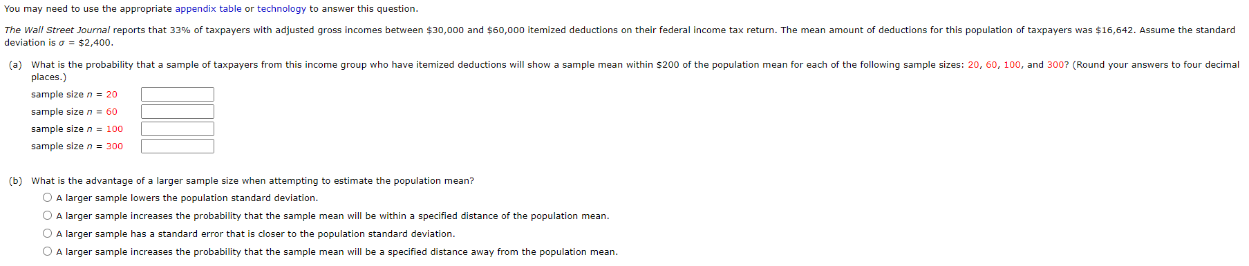 You May Need To Use The Appropriate Appendix Table Or Technology To Answer This Question The Wall Street Journal Report 1