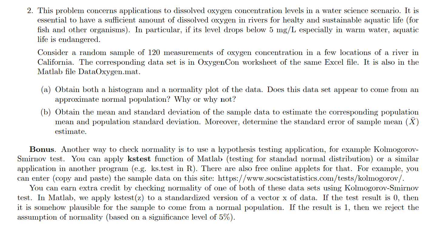 2 This Problem Concerns Applications To Dissolved Oxygen Concentration Levels In A Water Science Scenario It Is Essent 1