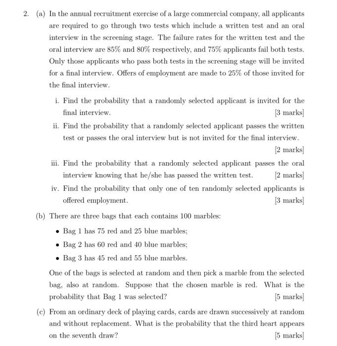 2 A In The Annual Recruitment Exercise Of A Large Commercial Company All Applicants Are Required To Go Through Two T 1