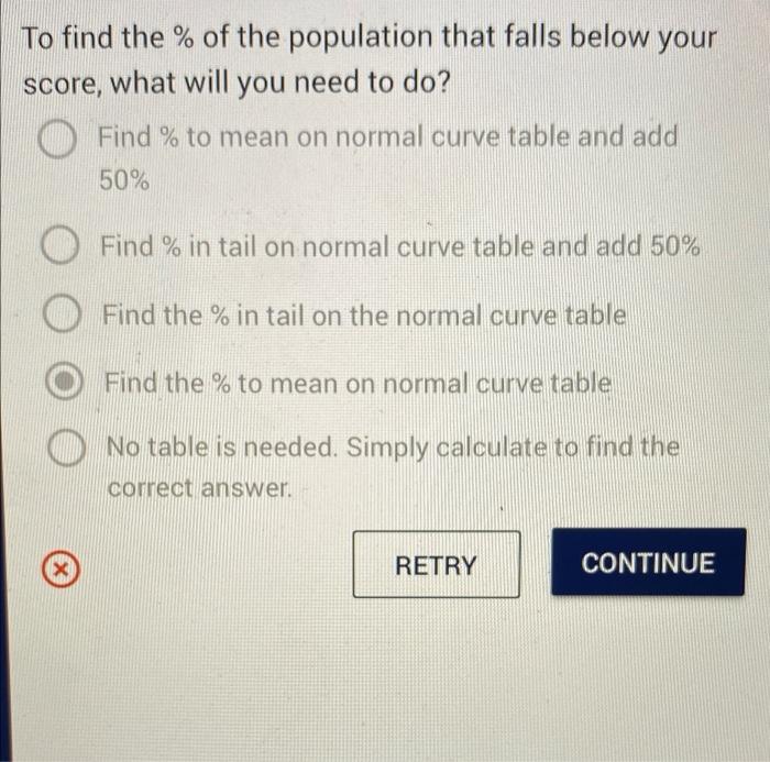 To Find The Of The Population That Falls Below Your Score What Will You Need To Do O Find To Mean On Normal Curve 1