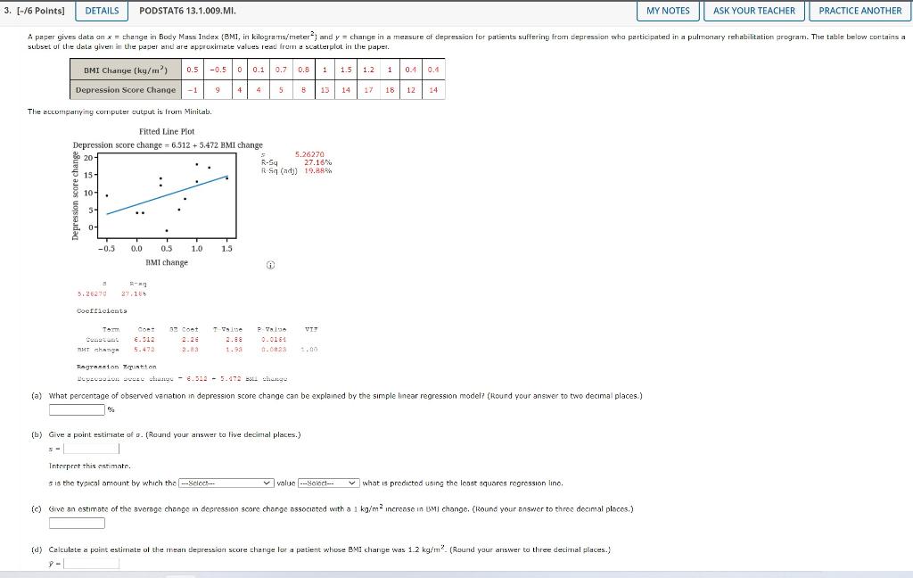 3 16 Points Details Podstat6 13 1 009 Mi My Notes Ask Your Teacher Practice Another A Paper Gives Data On X Chang 1