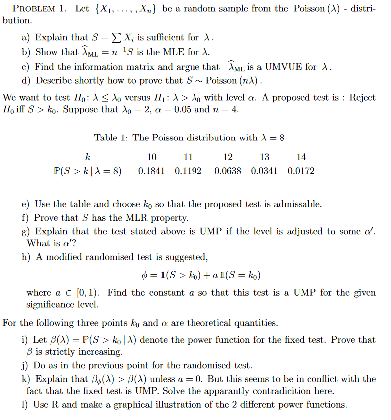 Problem 1 Let X1 Xn Be A Random Sample From The Poisson 1 Distri Bution A Explain That S X Is Suffi 1
