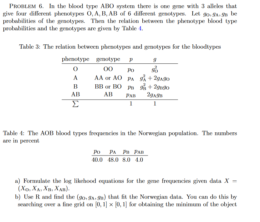 Problem 6 In The Blood Type Abo System There Is One Gene With 3 Alleles That Give Four Different Phenotypes O A B Ab 1