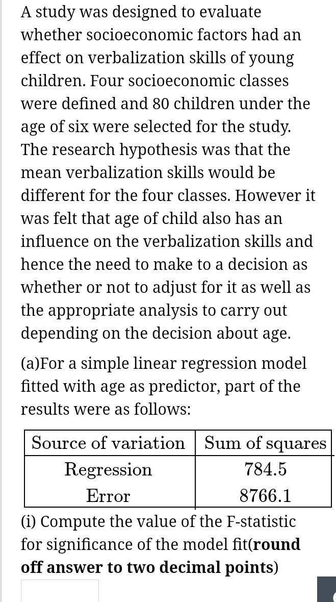 B The Results Below Are Part Of Results Of Multiple Linear Regression Model Fitted With Age And Socioeconomic Classes 2