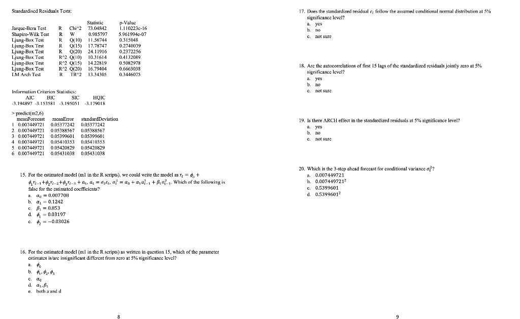 Please Read The Following R Scripts For The Analysis Of S P 500 Returns And Answer Questions From 15 To 20 Sp5 Scan 2