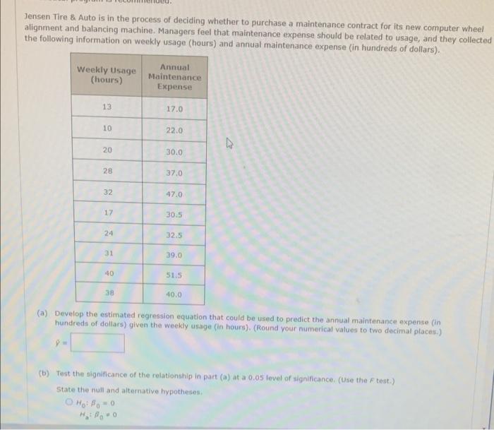 Jensen Tire Auto Is In The Process Of Deciding Whether To Purchase A Maintenance Contract For Its New Computer Wheel A 1
