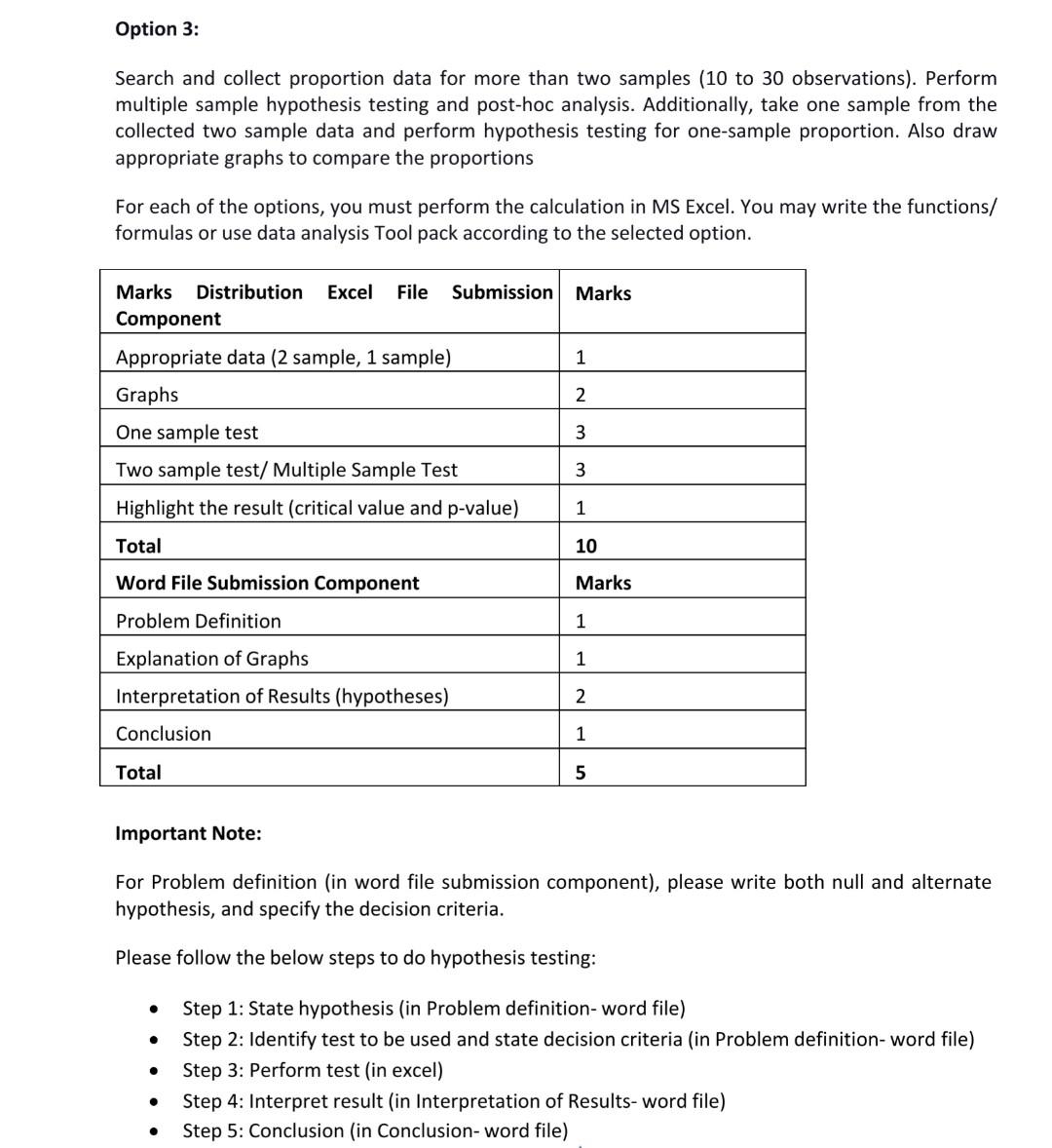 Option 3 Search And Collect Proportion Data For More Than Two Samples 10 To 30 Observations Perform Multiple Sample 1
