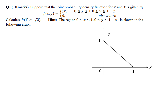 Q1 10 Marks Suppose That The Joint Probability Density Function For X And Y Is Given By 6x F X Y 05xs1 0 Sy S1 X 1