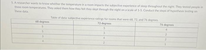 5 A Researcher Wants To Know Whether The Temperature In A Room Impacts The Subjective Experience Of Sleep Throughout Th 1