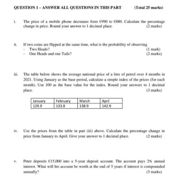 Question 1 Answer All Questions In This Part Total 25 Marks 1 The Price Of A Mobile Phone Decreases From 1990 To 8 1