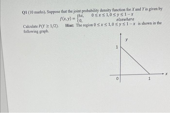 Q1 10 Marks Suppose That The Joint Probability Density Function For X And Y Is Given By 6x 0 X 1 0 Sy 31 X F X 1