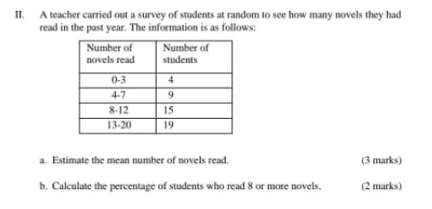 Ii A Teacher Carried Out A Survey Of Students At Random To See How Many Novels They Had Read In The Past Year The Info 1