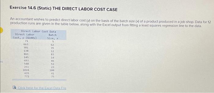 Exercise 14 6 Static The Direct Labor Cost Case An Accountant Wishes To Predict Direct Labor Cost On The Basis Of The 1