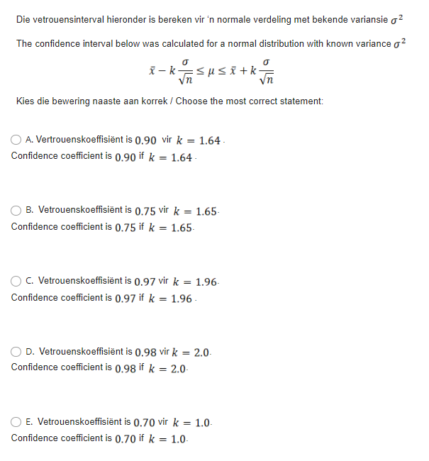 Die Vetrouensinterval Hieronder Is Bereken Vir N Normale Verdeling Met Bekende Variansie 02 The Confidence Interval Bel 1