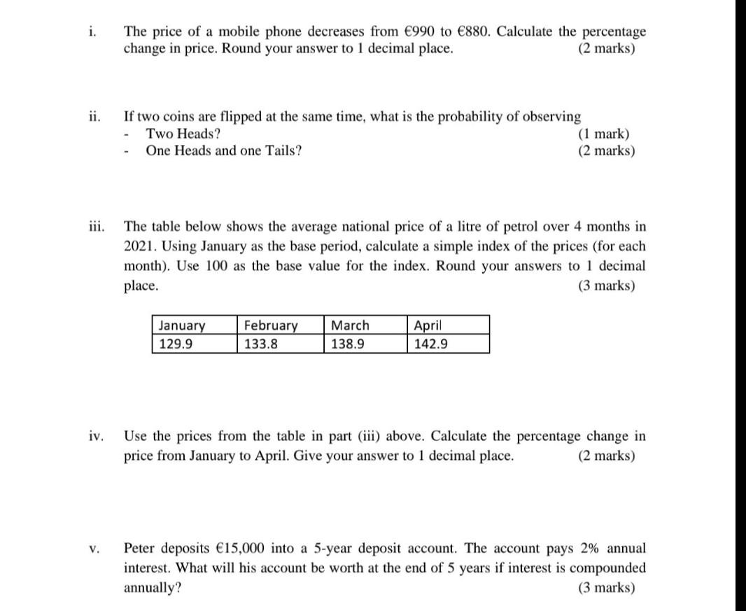 I The Price Of A Mobile Phone Decreases From 990 To 880 Calculate The Percentage Change In Price Round Your Answer 1