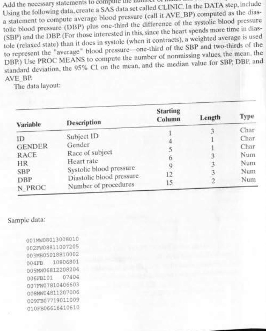 Question Text Starts At Using The Following Data Again Please Write In Sas 1