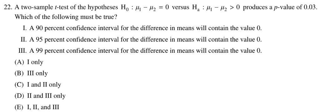 22 A Two Sample T Test Of The Hypotheses H My M2 0 Versus H My M2 0 Produces A P Value Of 0 03 Which Of T 1