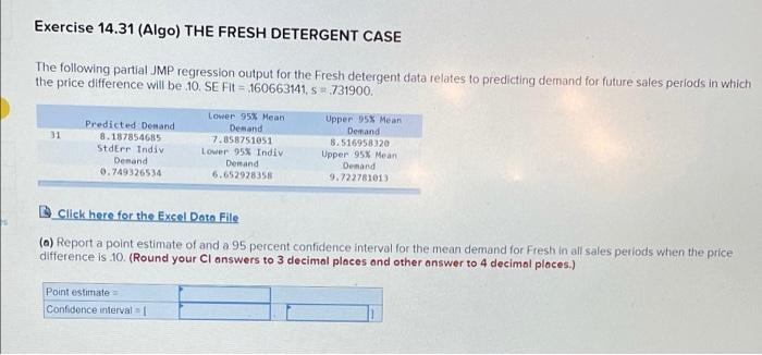 Exercise 14 31 Algo The Fresh Detergent Case The Following Partial Jmp Regression Output For The Fresh Detergent Data 1
