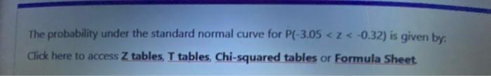 The Probability Under The Standard Normal Curve For P 3 05 Z 0 32 Is Given By Click Here To Access Z Tables T Tabl 1