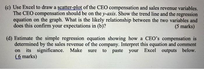 C Use Excel To Draw A Scatter Plot Of The Ceo Compensation And Sales Revenue Variables The Ceo Compensation Should Be 1