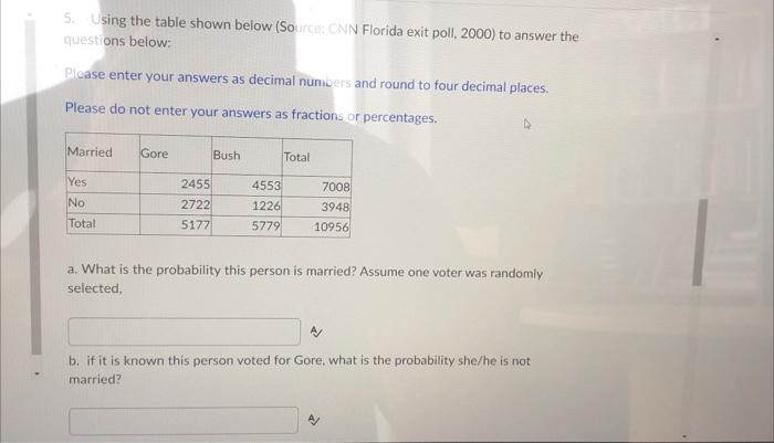 5 Using The Table Shown Below Source Cnn Florida Exit Poll 2000 To Answer The Questions Below Please Enter Your An 1