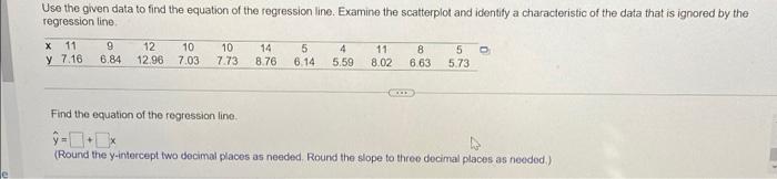 Use The Given Data To Find The Equation Of The Regression Line Examine The Scatterplot And Identity A Characteristic Of 1