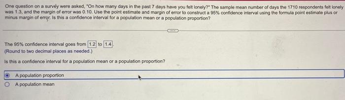 One Question On A Survey Were Asked On How Many Days In The Past 7 Days Have You Felt Lonely The Sample Mean Number 1