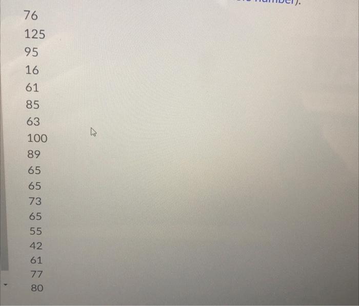 76 125 95 16 61 85 63 100 89 65 65 73 65 55 58wan 42 61 77 80 The Minimum Is The First Quartile Q1 Is The Median I 1