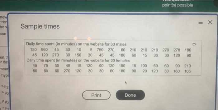 Point S Possible New Arer Hev X Sample Times Con At The Ar Da Daily Time Spent In Minutes On The Website For 30 Mal 1