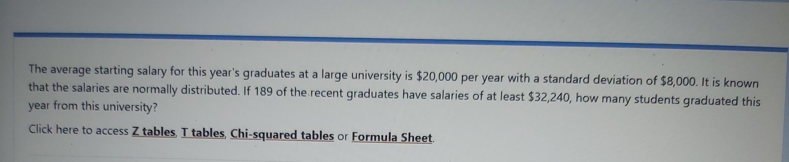 The Average Starting Salary For This Year S Graduates At A Large University Is 20 000 Per Year With A Standard Deviatio 1