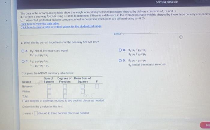 Polnit S Possible The Data In The Accompanying Table Show The Weight Of Randomly Selected Packages Shipped By Delivery 1