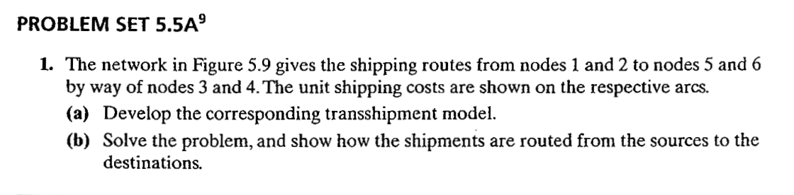 Problem Set 5 5a9 1 The Network In Figure 5 9 Gives The Shipping Routes From Nodes 1 And 2 To Nodes 5 And 6 By Way Of N 1