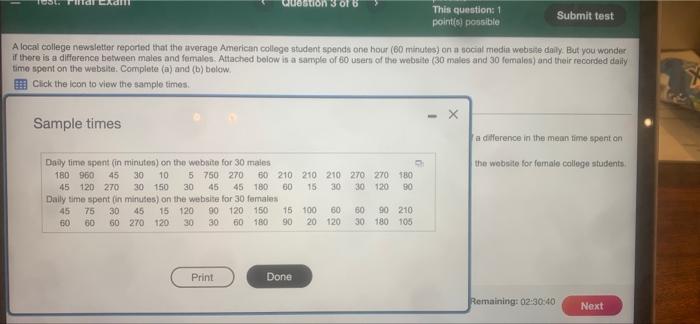 Toute La This Question 1 Points Possible Submit Test A Local College Newsletter Reported That The Average American Col 1