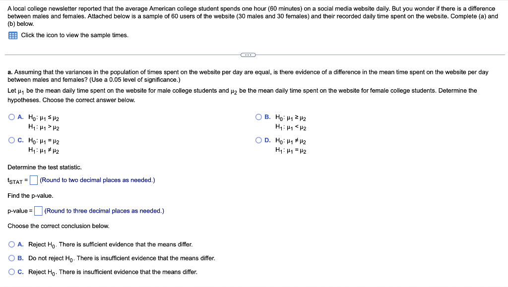 A Local College Newsletter Reported That The Average American College Student Spends One Hour 60 Minutes On A Social M 1