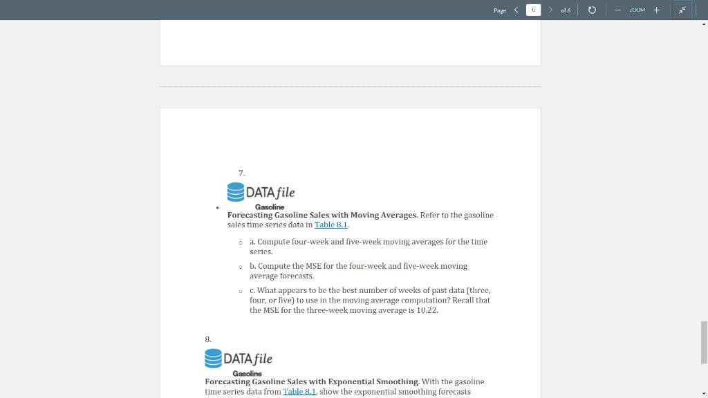 Pages Oom 7 Data File Gasoline Forecasting Gasoline Sales With Moving Averages Refer To The Gasoline Sales Time Se 1