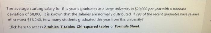 The Average Starting Salary For This Year S Graduates At A Large University Is 20 000 Per Year With A Standard Deviatio 1