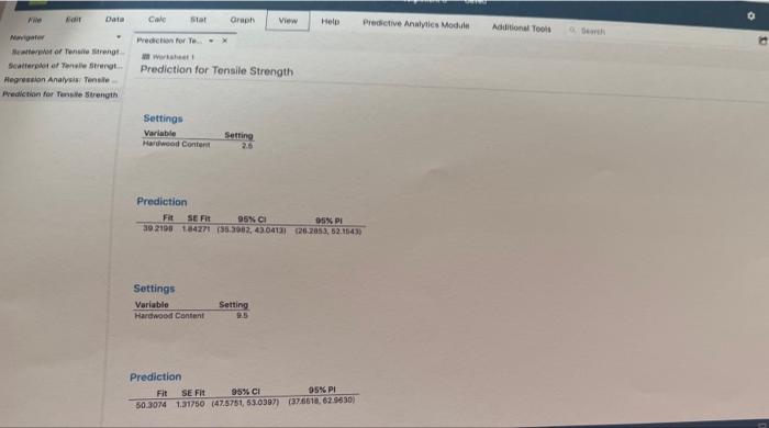 Worksheet Prediction For Tensile Strength Scatterplot Of Tensile Strengt Regression Analysis Tensile Prediction F 2
