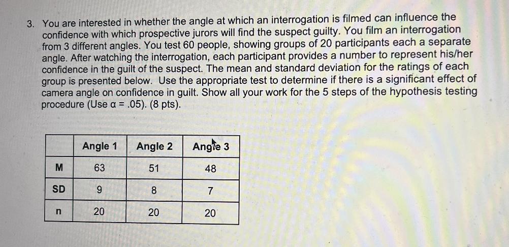 3 You Are Interested In Whether The Angle At Which An Interrogation Is Filmed Can Influence The Confidence With Which P 1