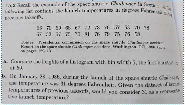 15 2 Recall The Example Of The Space Shuttle Challenger In Section 1 4 The Following List Contains The Launch Temperatu 1