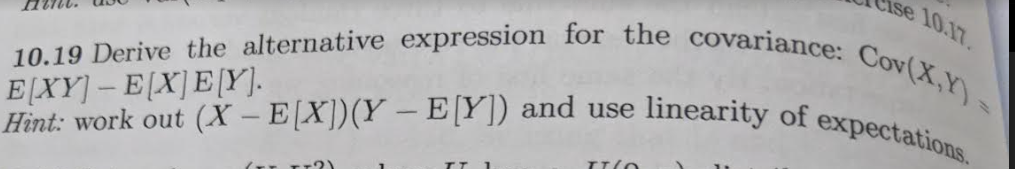 Ise 10 11 10 19 Derive The Alternative Expression For The Covariance Cov X Y Hint Work Out X E X Y E Y And 1