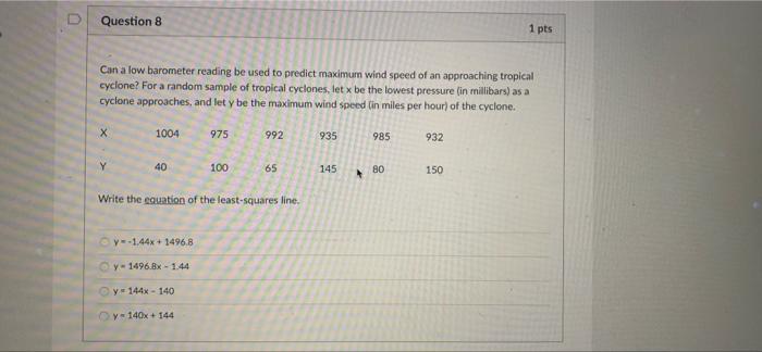 Question 8 1 Pts Can A Low Barometer Reading Be Used To Predict Maximum Wind Speed Of An Approaching Tropical Cyclone F 1