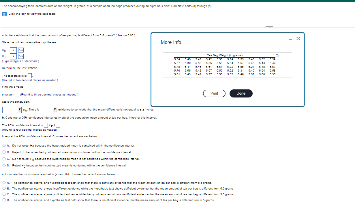 The Accompanying Table Contains Data On The Weight In Grams Of A Sample Of 50 Tea Bags Produced During An Eight Hour S 1