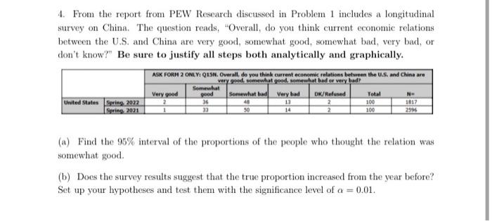 4 From The Report From Pew Research Discussed In Problem 1 Includes A Longitudinal Survey On China The Question Reads 1