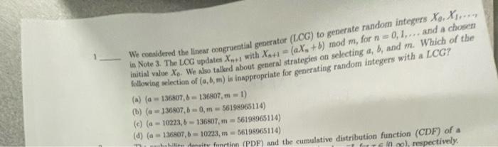 Is Covenidered The Linear Congruentind Generator Lcg To Generate Random Integers X X In Note 3 The Log Updates X 1