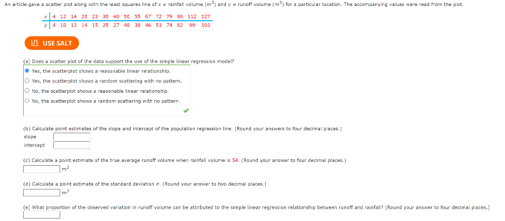 An Article Gave A Scatter Plot Along With The Least Squares Line Of X Rainfall Volume M And Y Runoff Volume M Fo 1