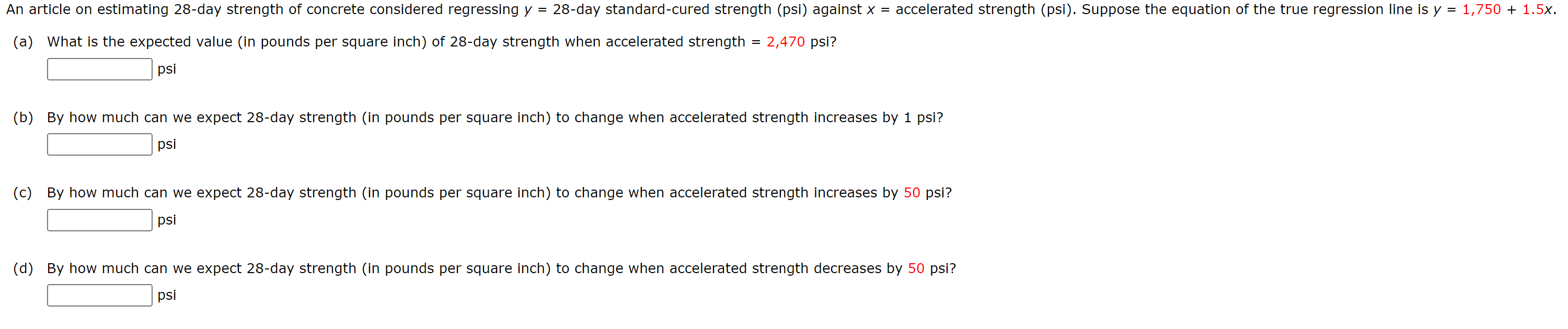 An Article On Estimating 28 Day Strength Of Concrete Considered Regressing Y 28 Day Standard Cured Strength Psi Agains 1