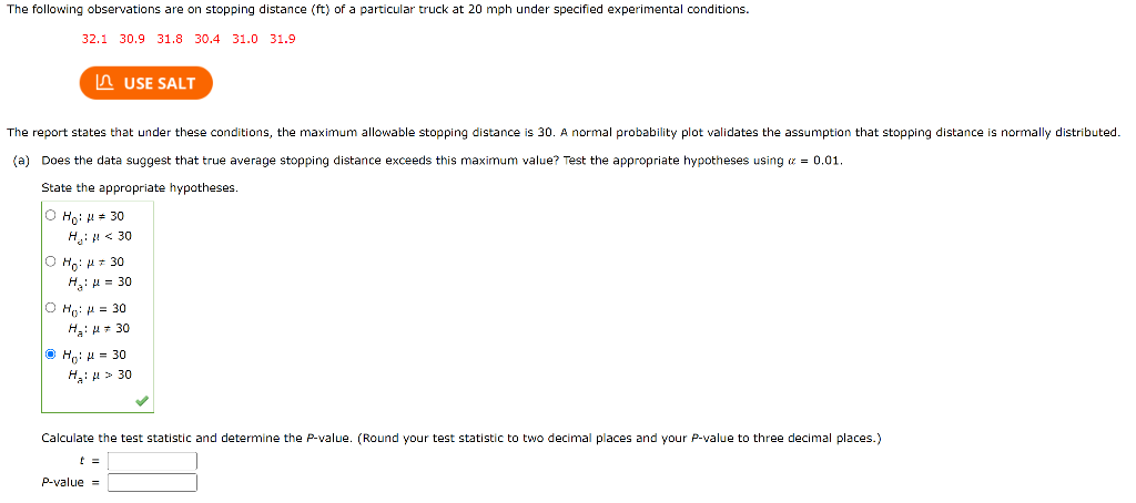 The Following Observations Are On Stopping Distance Ft Of A Particular Truck At 20 Mph Under Specified Experimental Co 1
