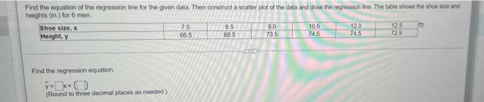 Find The Equation Of The Regression Line For The Given Da Then Construct A Scatter Plot Of The Date And Draw The Regres 1