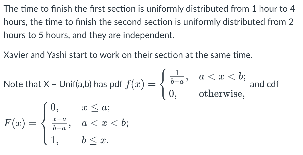 A Project Consists Of Two Sections Xavier Does The First Section And Yashi Does The Second Section 1